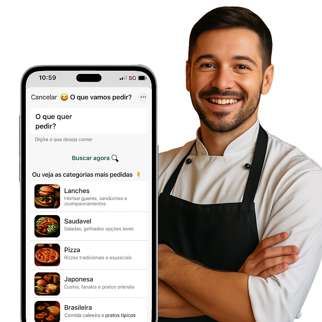 Chef feliz com sistema automatizado no WhatsApp