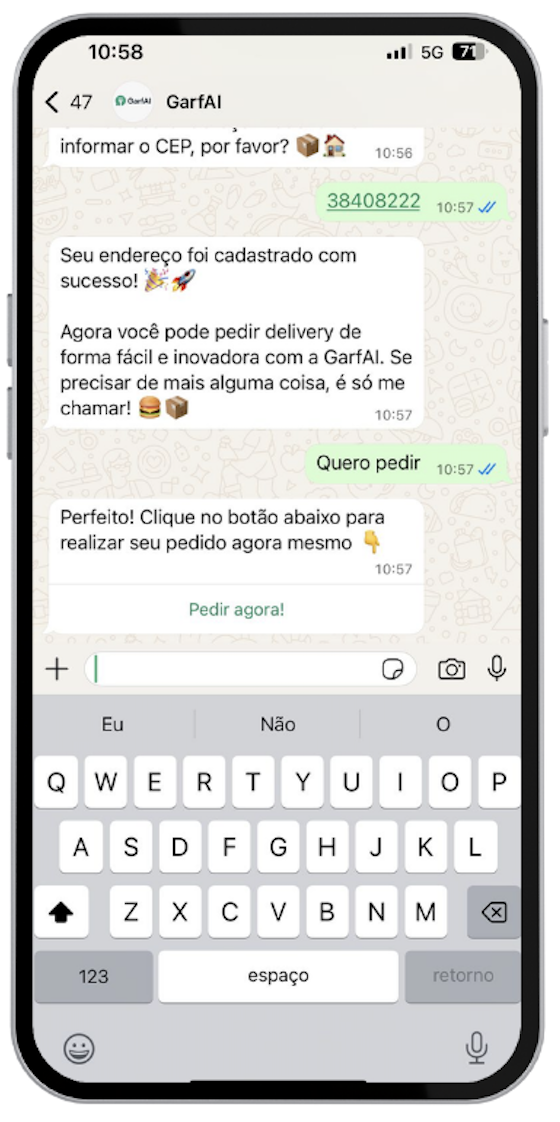 Chat de pedido no WhatsApp